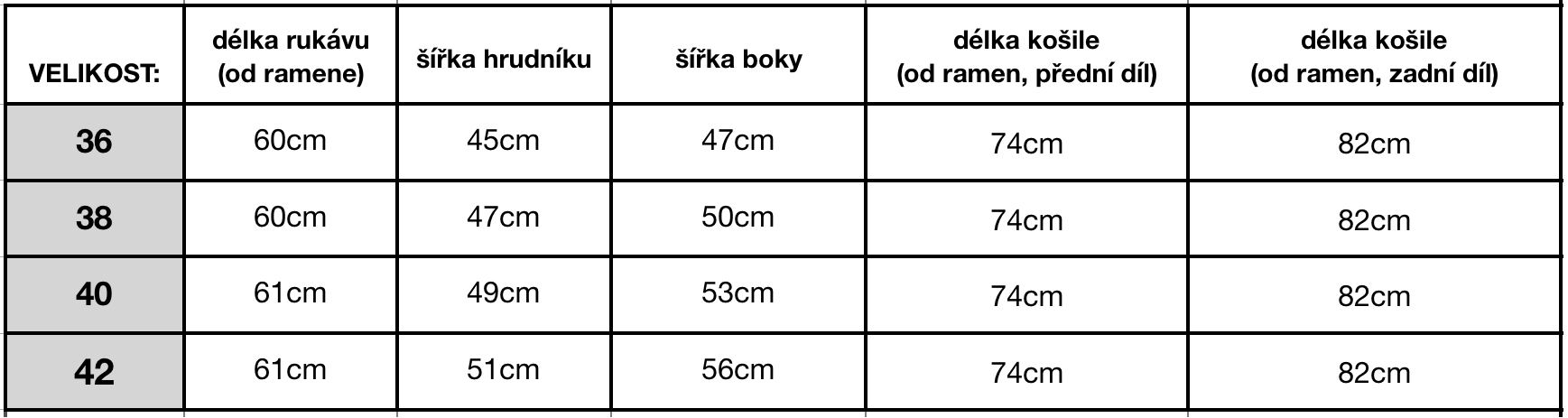 tabulka-velikosti-kosile oversize